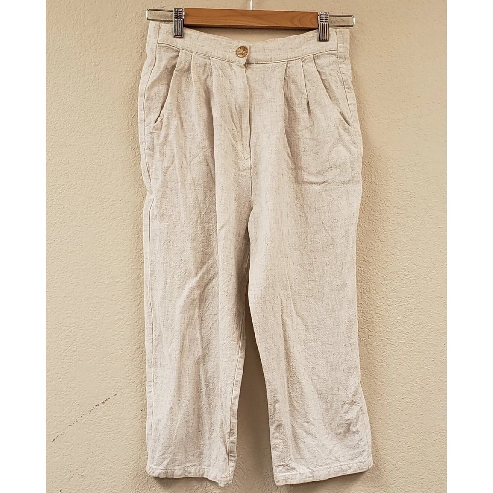 Vintage Women's Linen Size Small S Tapered High Waist Linen Blend Trouser Pants